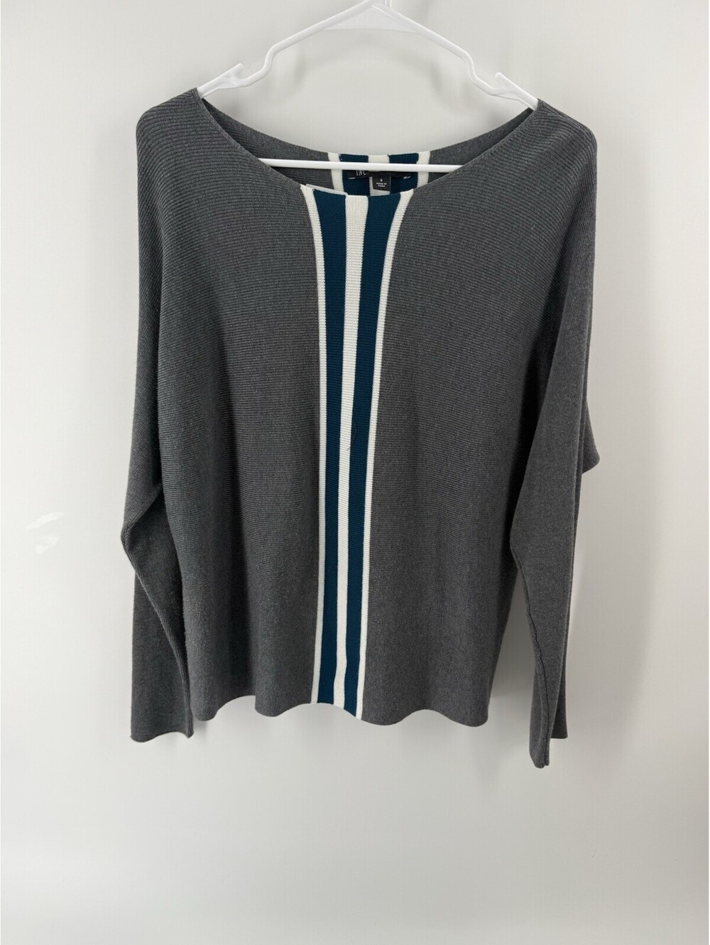 Inc International Concepts Womens S Gray Blue Stripe Long Sleeve Shirt Top